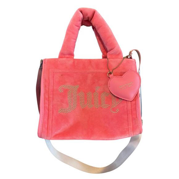 Juicy Couture Pink Velour Tote Crossbody Logo Bag Y2K - Picture 2 of 16